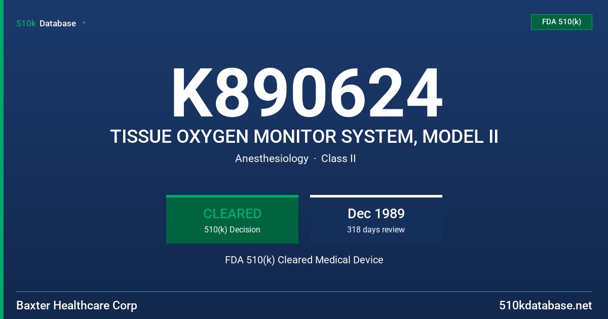 K890624 TISSUE OXYGEN MONITOR SYSTEM, MODEL II FDA 510(k) Cleared Medical Device