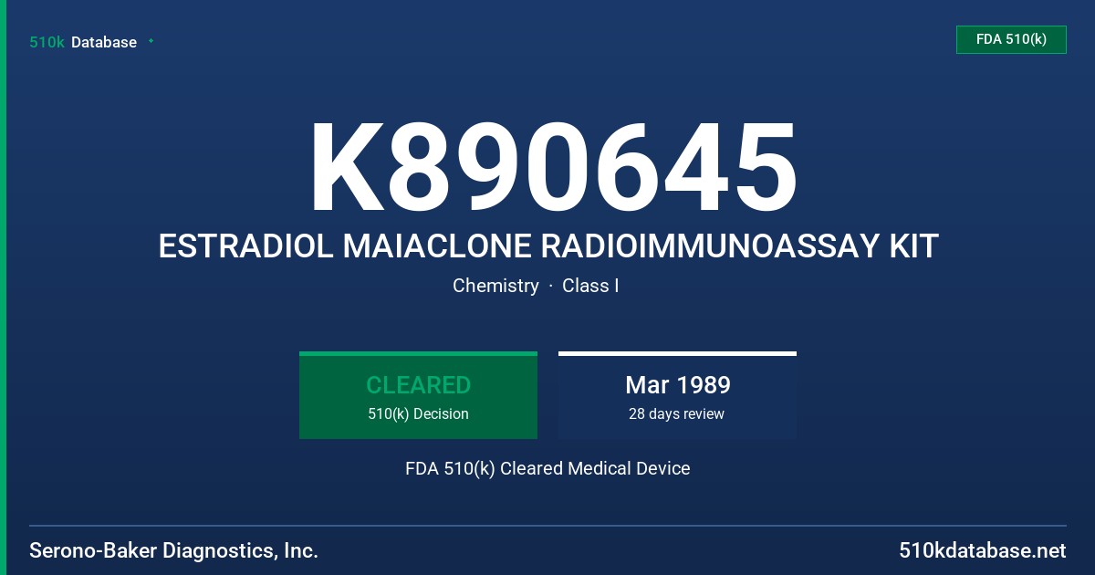 K890645 ESTRADIOL MAIACLONE RADIOIMMUNOASSAY KIT FDA 510(k) Cleared Medical Device