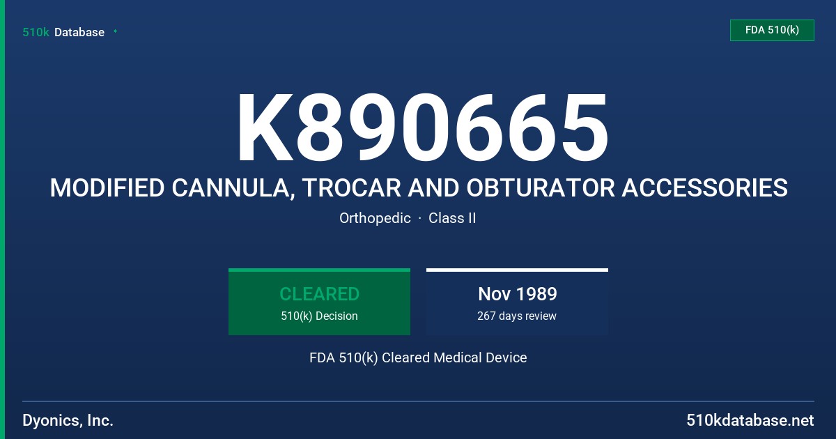 K890665 MODIFIED CANNULA, TROCAR AND OBTURATOR ACCESSORIES FDA 510(k) Cleared Medical Device