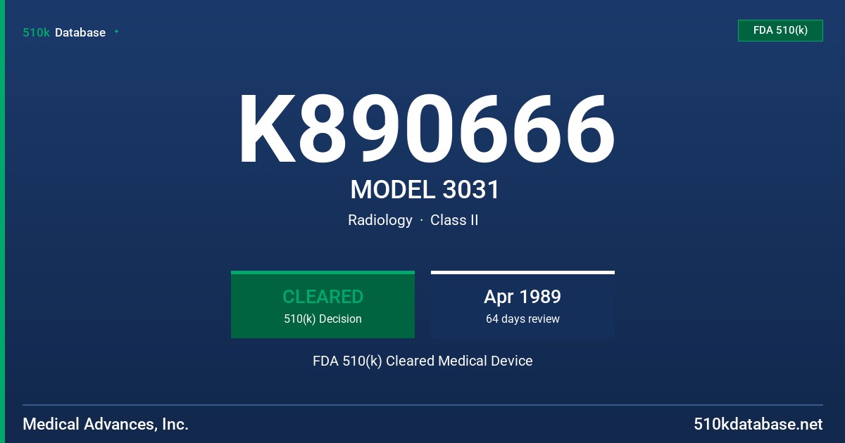 K890666 MODEL 3031 FDA 510(k) Cleared Medical Device