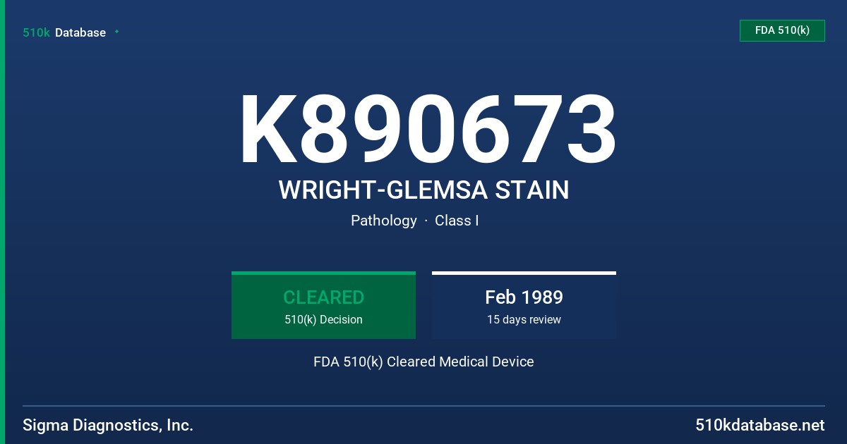 K890673 WRIGHT-GLEMSA STAIN FDA 510(k) Cleared Medical Device