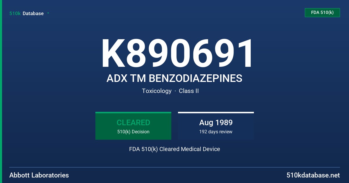 K890691 ADX TM BENZODIAZEPINES FDA 510(k) Cleared Medical Device