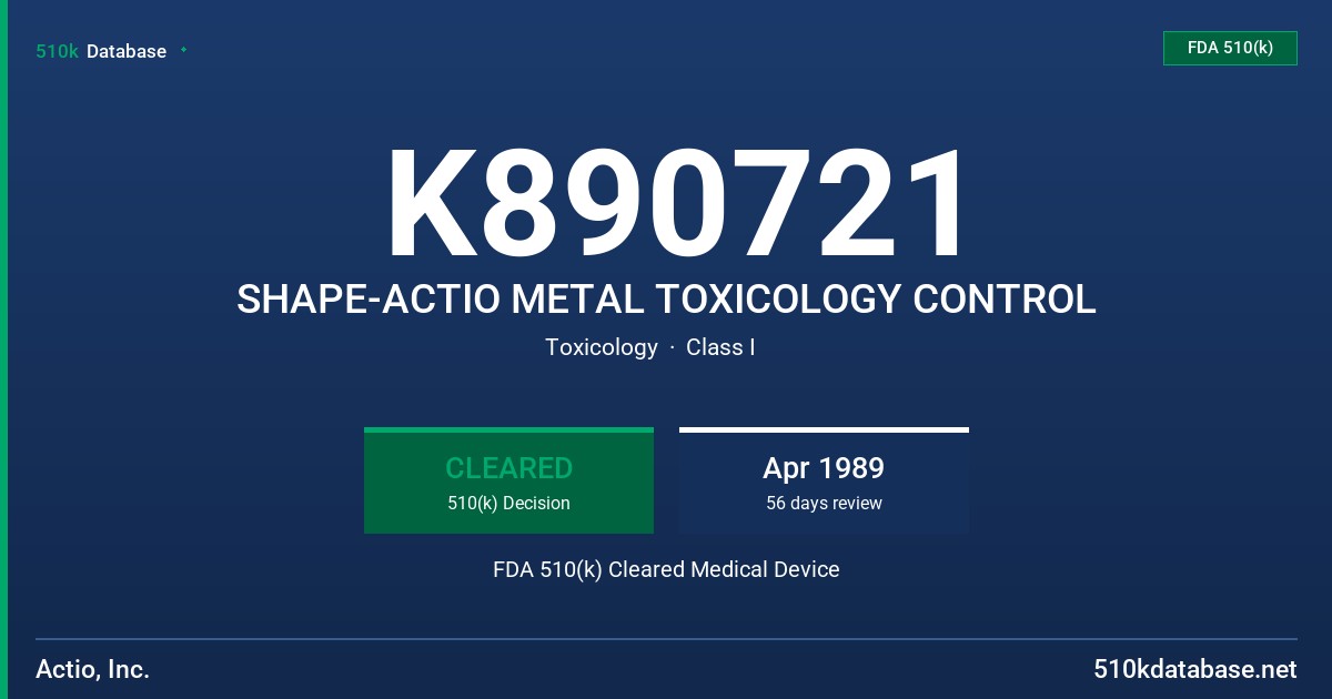 K890721 SHAPE-ACTIO METAL TOXICOLOGY CONTROL FDA 510(k) Cleared Medical Device
