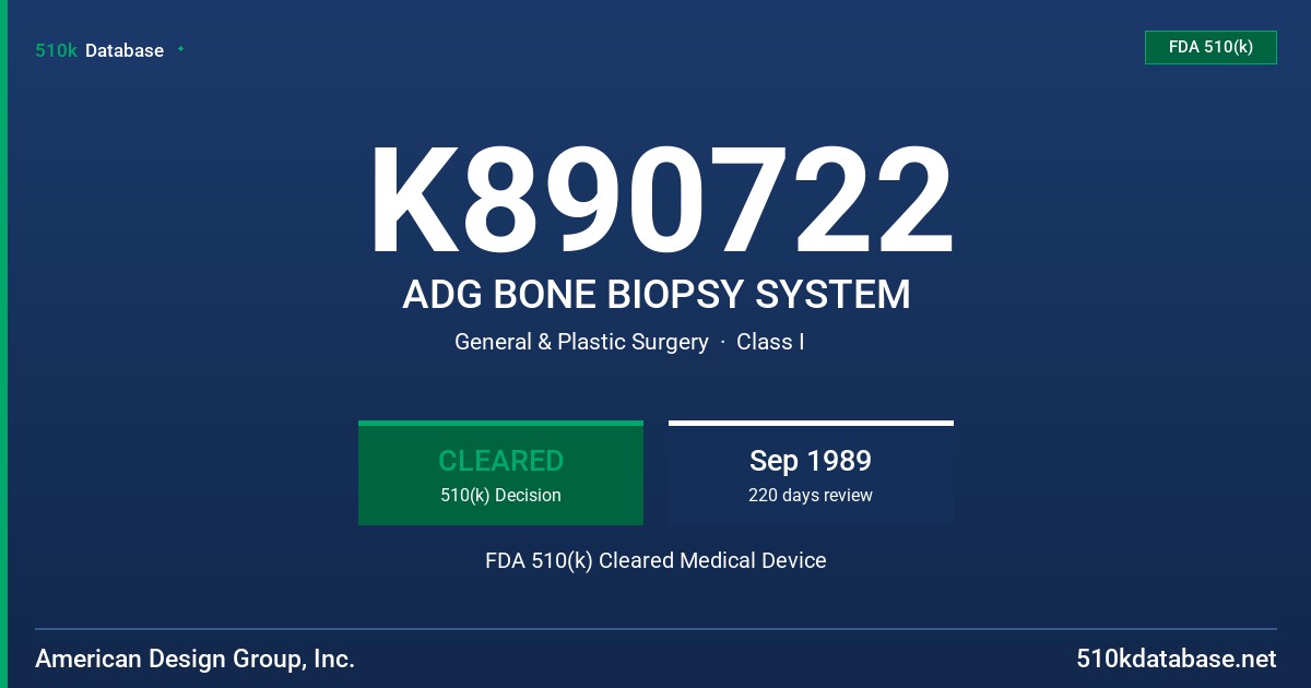 K890722 ADG BONE BIOPSY SYSTEM FDA 510(k) Cleared Medical Device