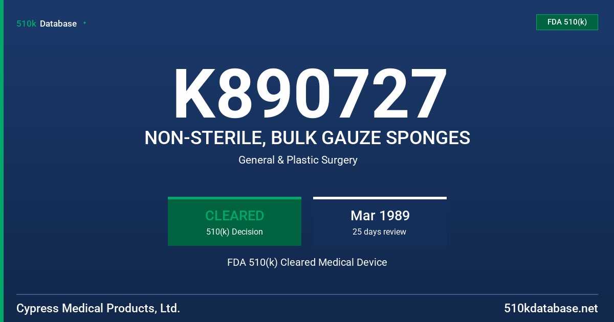 K890727 NON-STERILE, BULK GAUZE SPONGES FDA 510(k) Cleared Medical Device