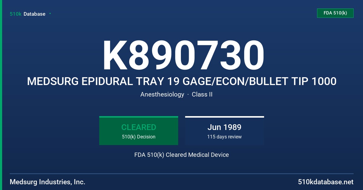K890730 MEDSURG EPIDURAL TRAY 19 GAGE/ECON/BULLET TIP 1000 FDA 510(k) Cleared Medical Device