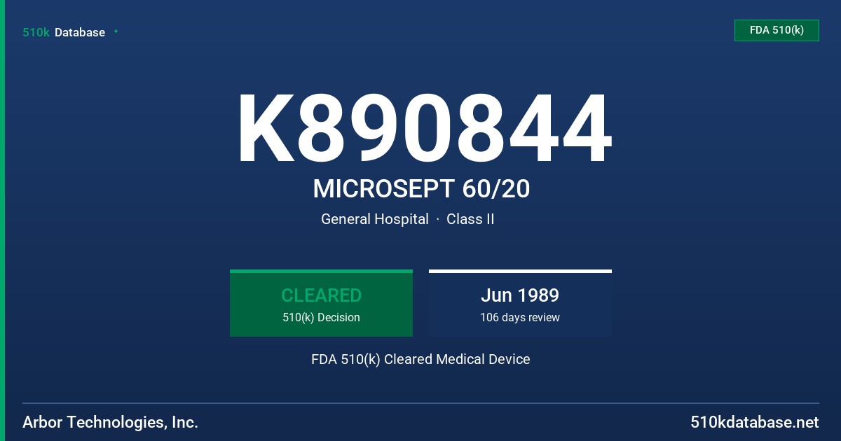 K890844 MICROSEPT 60/20 FDA 510(k) Cleared Medical Device