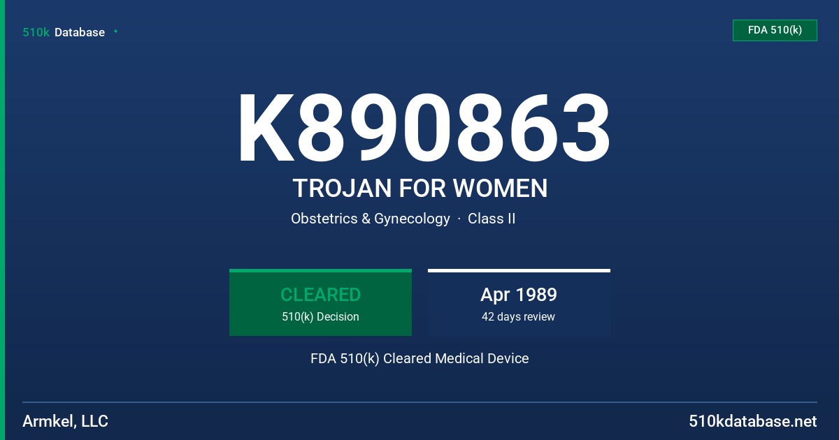 K890863 TROJAN FOR WOMEN FDA 510(k) Cleared Medical Device