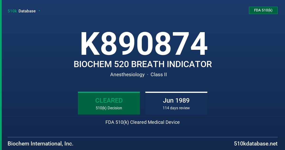 K890874 BIOCHEM 520 BREATH INDICATOR FDA 510(k) Cleared Medical Device