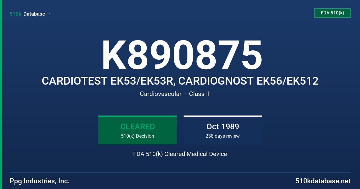 K890875 CARDIOTEST EK53/EK53R, CARDIOGNOST EK56/EK512 FDA 510(k) Cleared Medical Device
