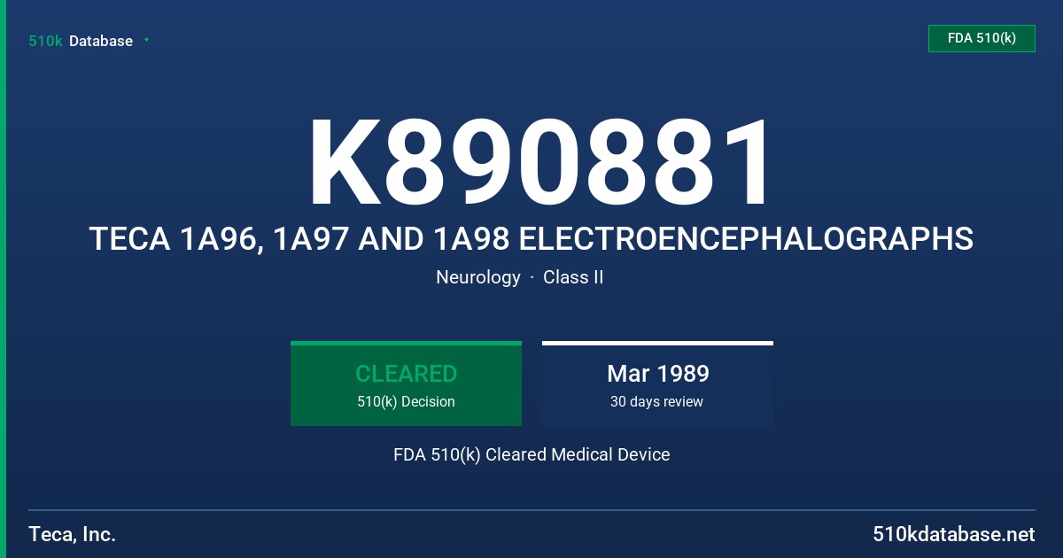 K890881 TECA 1A96, 1A97 AND 1A98 ELECTROENCEPHALOGRAPHS FDA 510(k) Cleared Medical Device