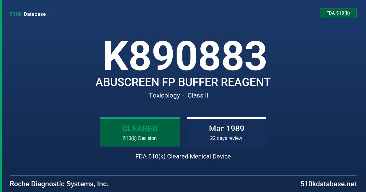 K890883 ABUSCREEN FP BUFFER REAGENT FDA 510(k) Cleared Medical Device