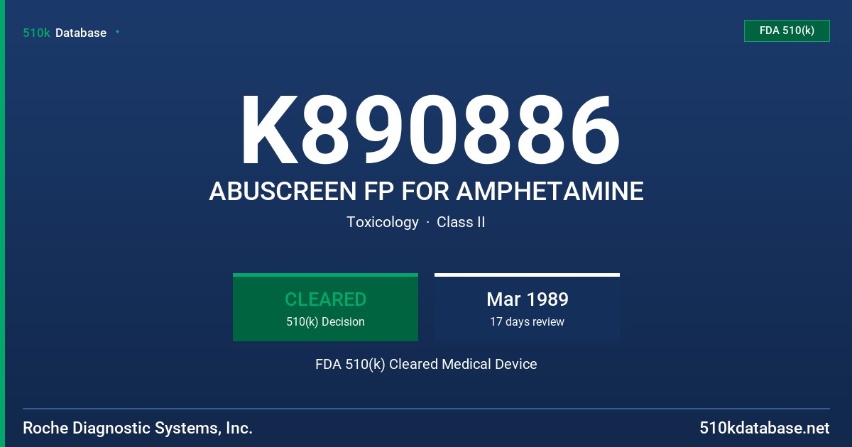 K890886 ABUSCREEN FP FOR AMPHETAMINE FDA 510(k) Cleared Medical Device
