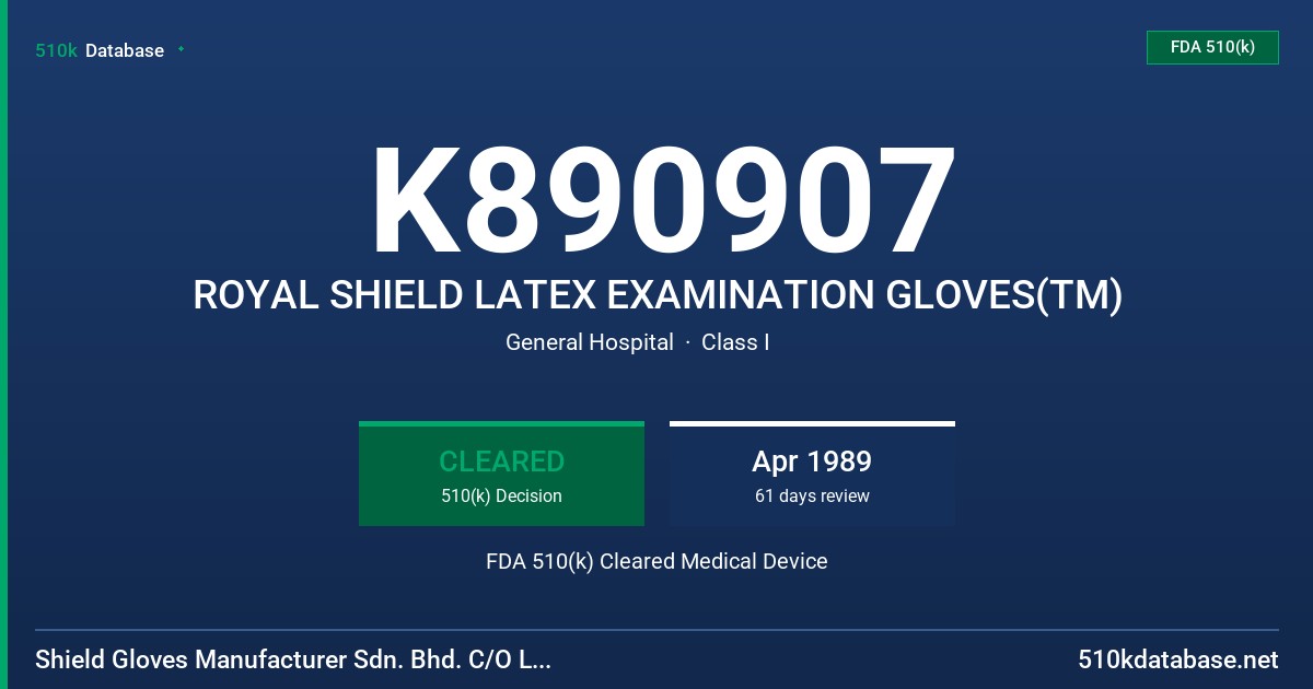 K890907 ROYAL SHIELD LATEX EXAMINATION GLOVES(TM) FDA 510(k) Cleared Medical Device