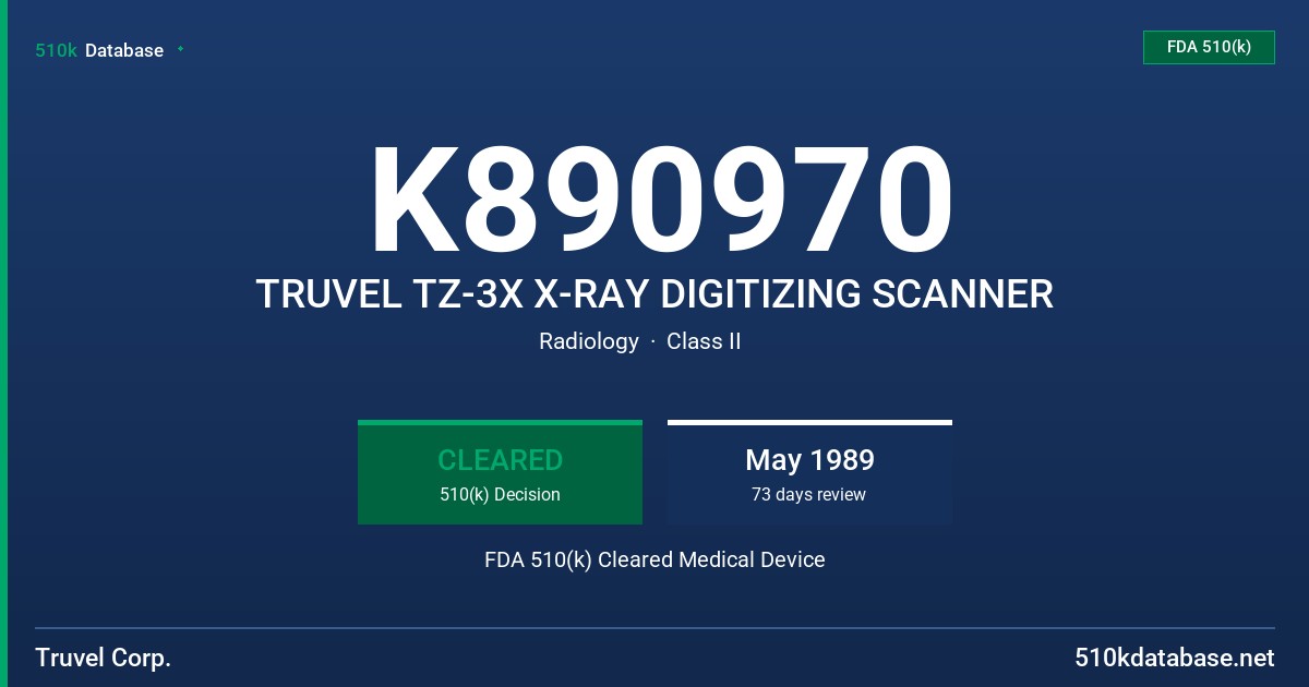 K890970 TRUVEL TZ-3X X-RAY DIGITIZING SCANNER FDA 510(k) Cleared Medical Device