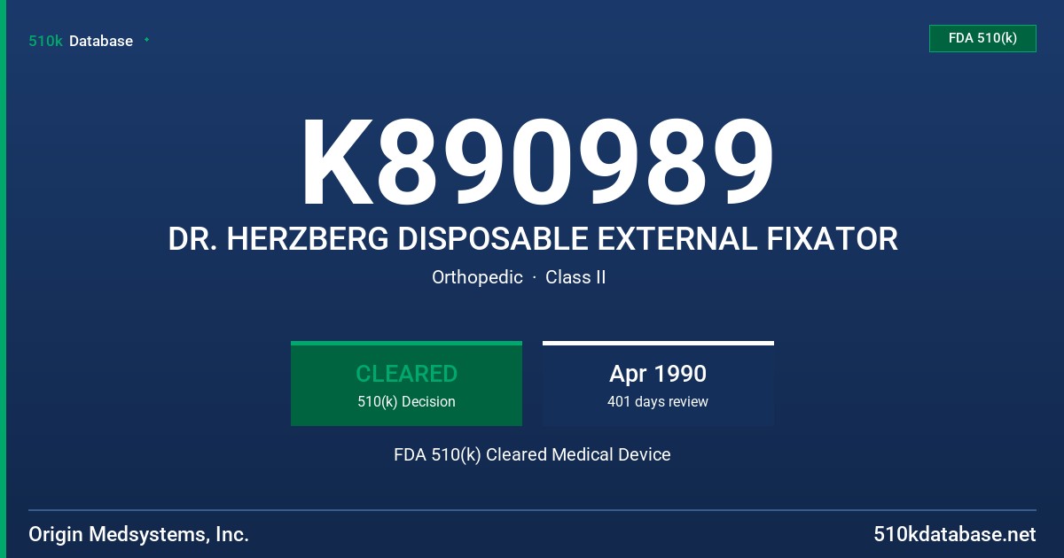 K890989 DR. HERZBERG DISPOSABLE EXTERNAL FIXATOR FDA 510(k) Cleared Medical Device