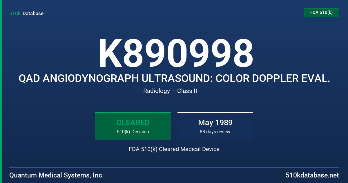 K890998 QAD ANGIODYNOGRAPH ULTRASOUND: COLOR DOPPLER EVAL. FDA 510(k) Cleared Medical Device