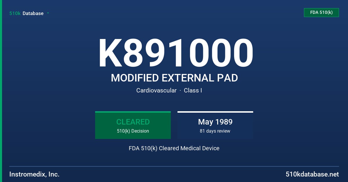 K891000 MODIFIED EXTERNAL PAD FDA 510(k) Cleared Medical Device