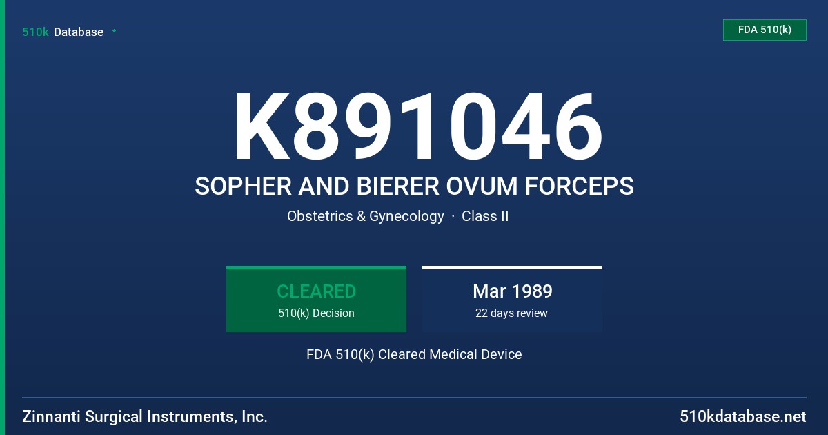 K891046 SOPHER AND BIERER OVUM FORCEPS FDA 510(k) Cleared Medical Device