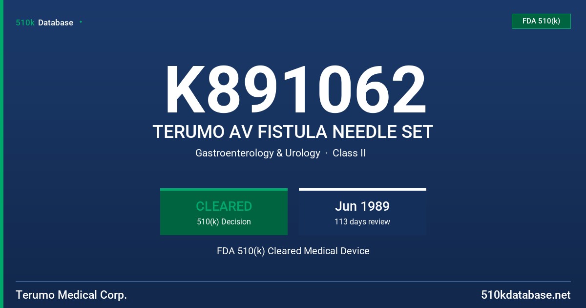K891062 TERUMO AV FISTULA NEEDLE SET FDA 510(k) Cleared Medical Device