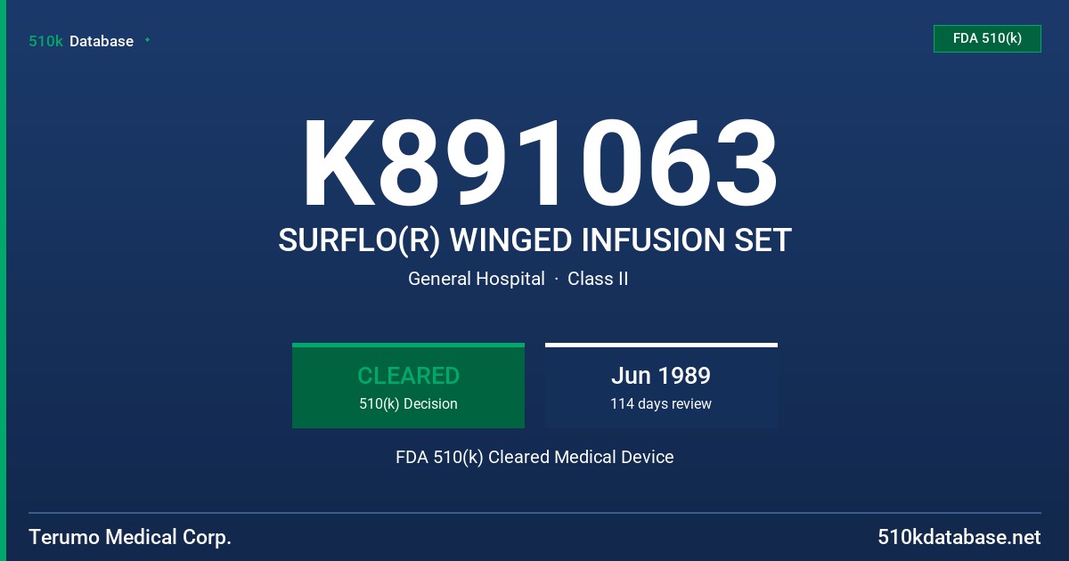 K891063 SURFLO(R) WINGED INFUSION SET FDA 510(k) Cleared Medical Device