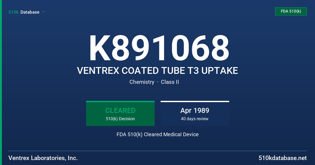 K891068 VENTREX COATED TUBE T3 UPTAKE FDA 510(k) Cleared Medical Device