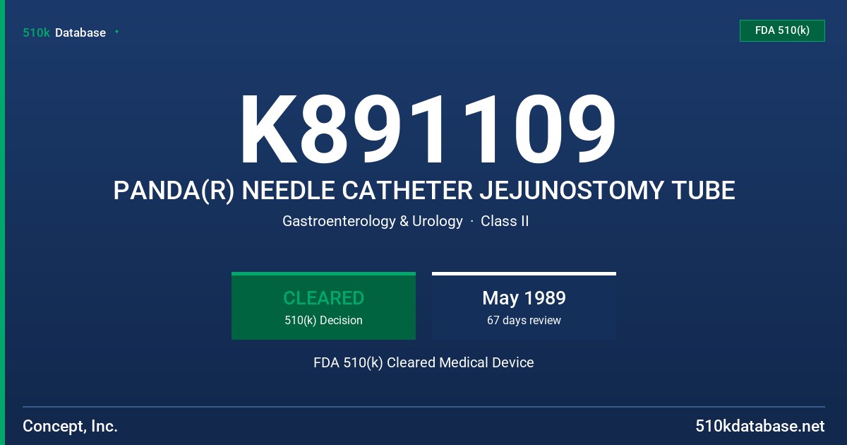 K891109 PANDA(R) NEEDLE CATHETER JEJUNOSTOMY TUBE FDA 510(k) Cleared Medical Device