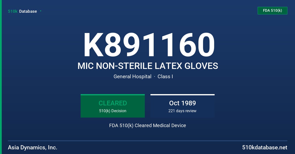 K891160 MIC NON-STERILE LATEX GLOVES FDA 510(k) Cleared Medical Device