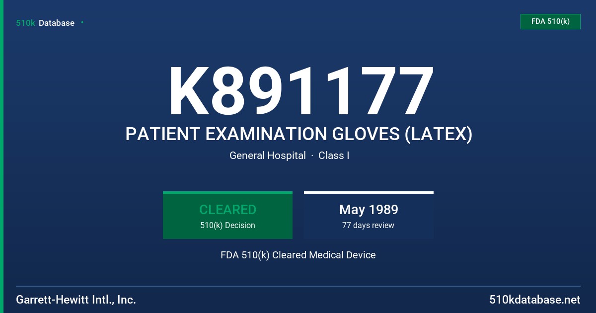 K891177 PATIENT EXAMINATION GLOVES (LATEX) FDA 510(k) Cleared Medical Device