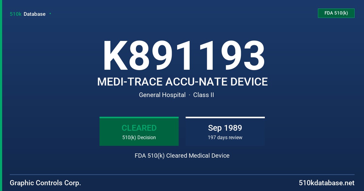 K891193 MEDI-TRACE ACCU-NATE DEVICE FDA 510(k) Cleared Medical Device