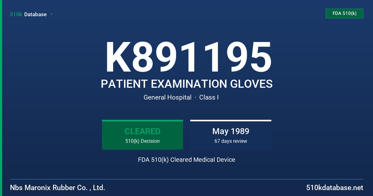 K891195 PATIENT EXAMINATION GLOVES FDA 510(k) Cleared Medical Device