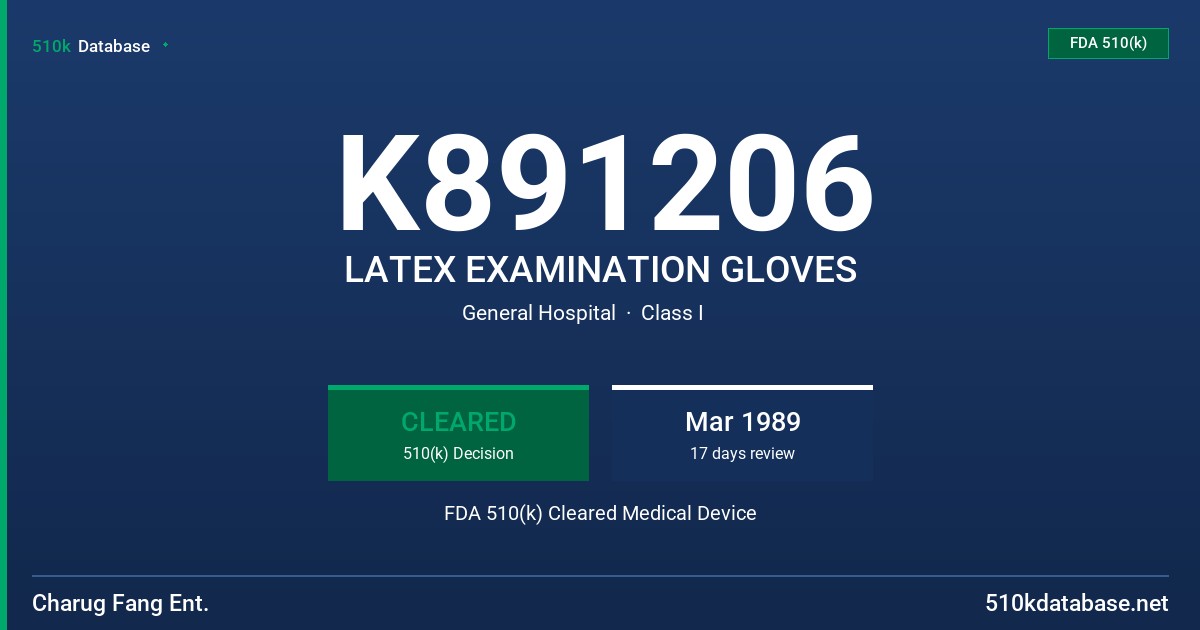K891206 LATEX EXAMINATION GLOVES FDA 510(k) Cleared Medical Device