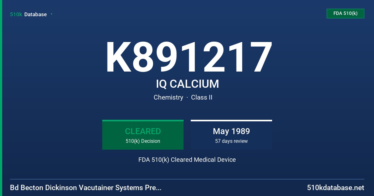K891217 IQ CALCIUM FDA 510(k) Cleared Medical Device