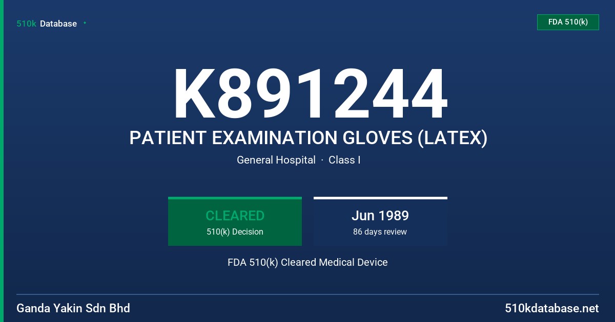 K891244 PATIENT EXAMINATION GLOVES (LATEX) FDA 510(k) Cleared Medical Device
