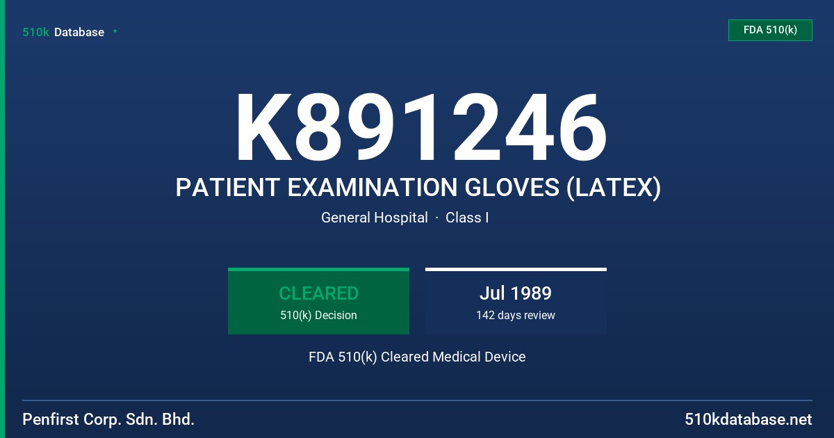 K891246 PATIENT EXAMINATION GLOVES (LATEX) FDA 510(k) Cleared Medical Device