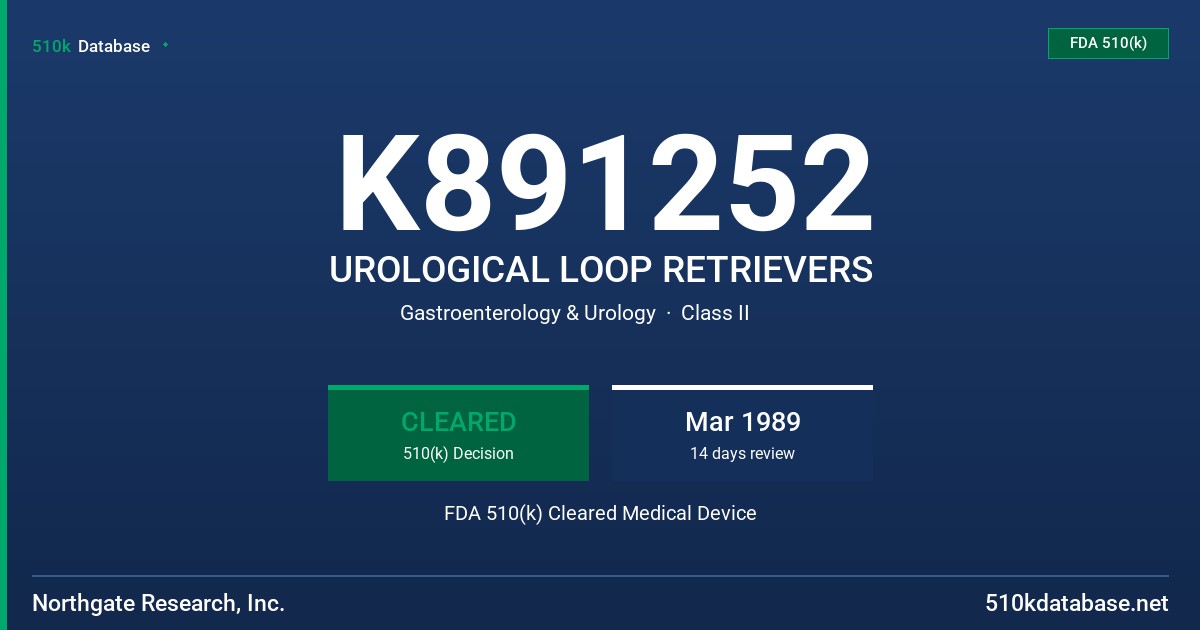 K891252 UROLOGICAL LOOP RETRIEVERS FDA 510(k) Cleared Medical Device