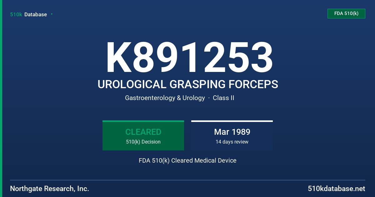 K891253 UROLOGICAL GRASPING FORCEPS FDA 510(k) Cleared Medical Device