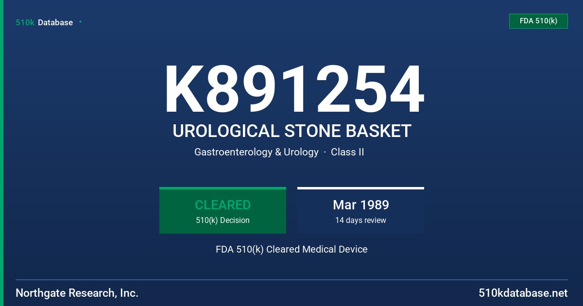 K891254 UROLOGICAL STONE BASKET FDA 510(k) Cleared Medical Device