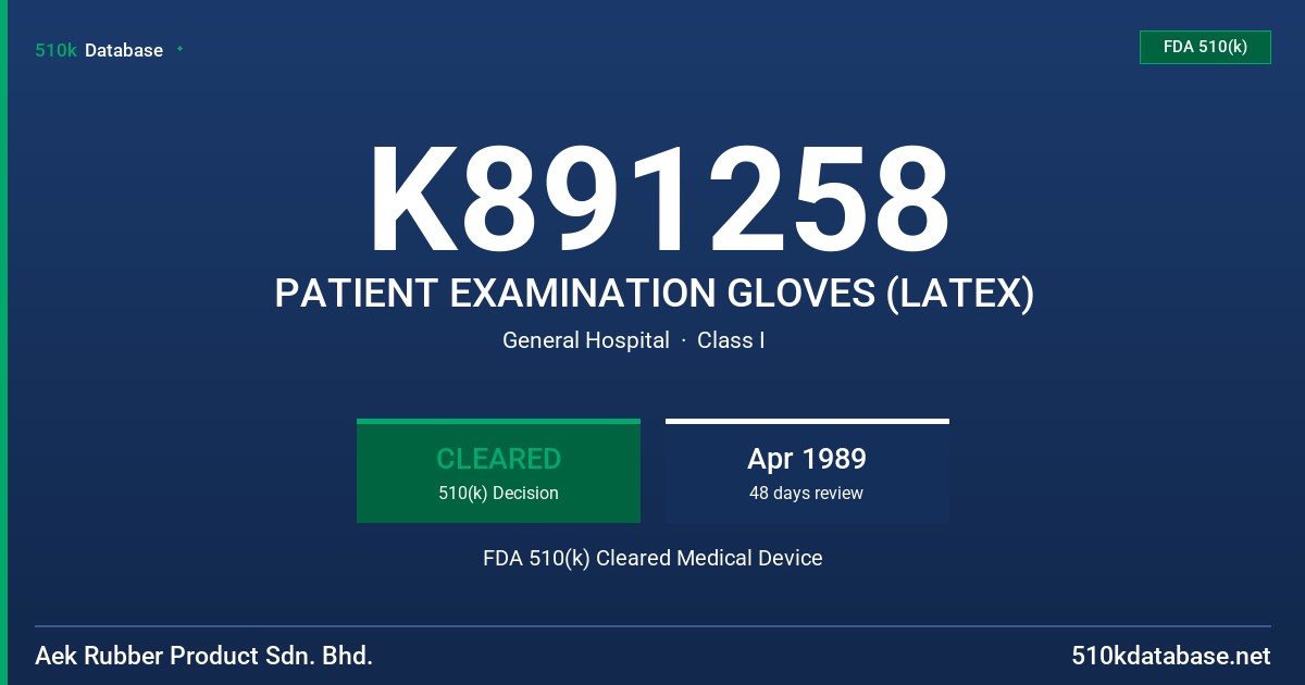 K891258 PATIENT EXAMINATION GLOVES (LATEX) FDA 510(k) Cleared Medical Device