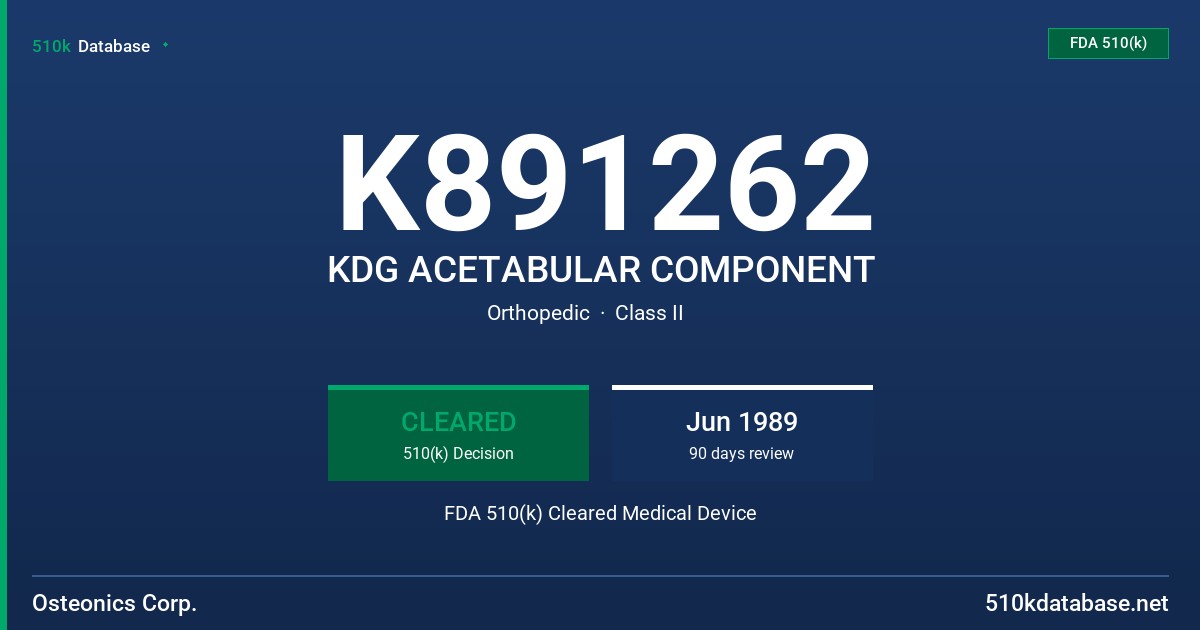 K891262 KDG ACETABULAR COMPONENT FDA 510(k) Cleared Medical Device