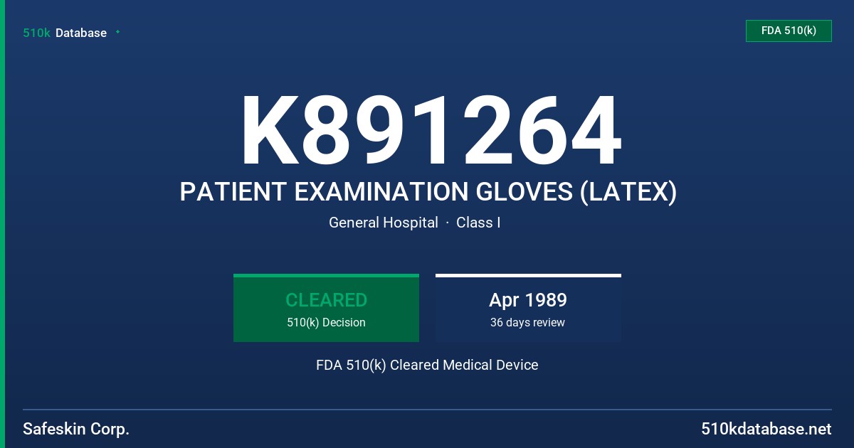 K891264 PATIENT EXAMINATION GLOVES (LATEX) FDA 510(k) Cleared Medical Device