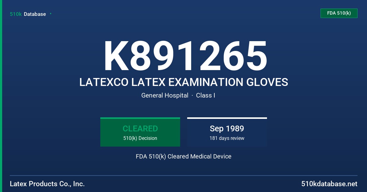 K891265 LATEXCO LATEX EXAMINATION GLOVES FDA 510(k) Cleared Medical Device