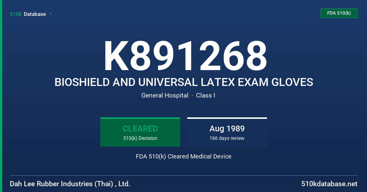 K891268 BIOSHIELD AND UNIVERSAL LATEX EXAM GLOVES FDA 510(k) Cleared Medical Device