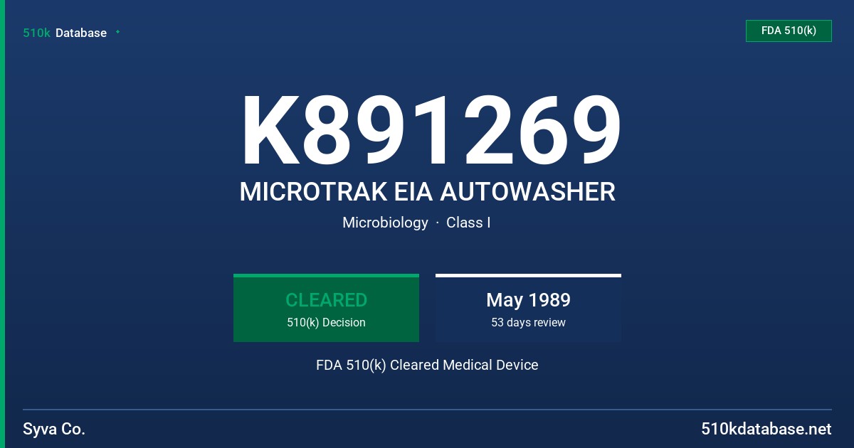 K891269 MICROTRAK EIA AUTOWASHER FDA 510(k) Cleared Medical Device