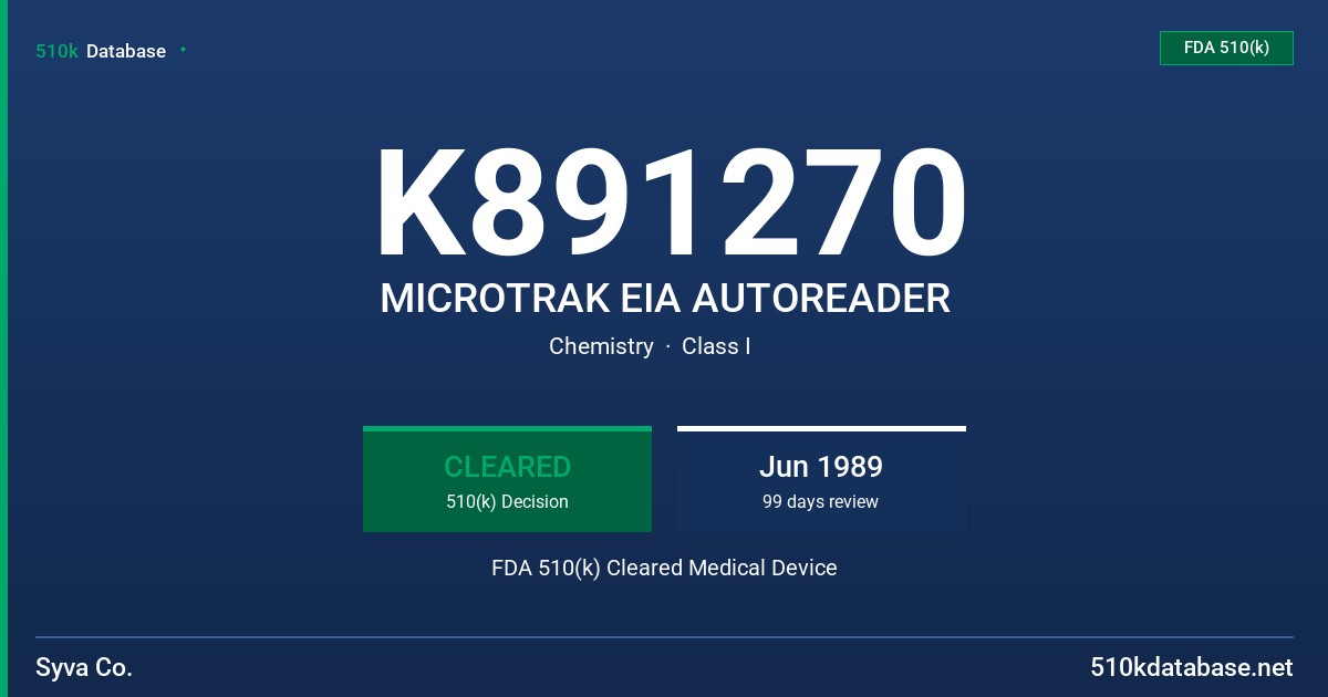 K891270 MICROTRAK EIA AUTOREADER FDA 510(k) Cleared Medical Device