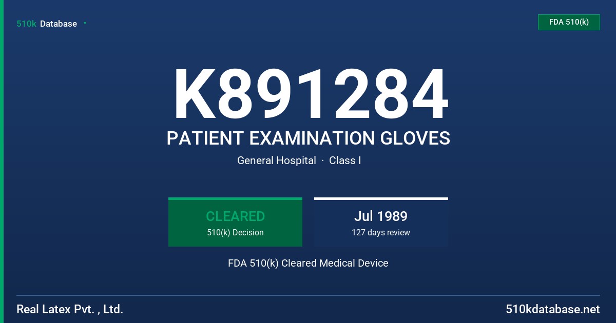 K891284 PATIENT EXAMINATION GLOVES FDA 510(k) Cleared Medical Device