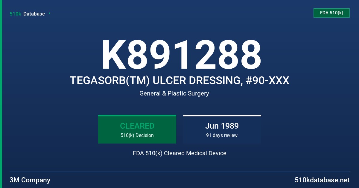 K891288 TEGASORB(TM) ULCER DRESSING, #90-XXX FDA 510(k) Cleared Medical Device
