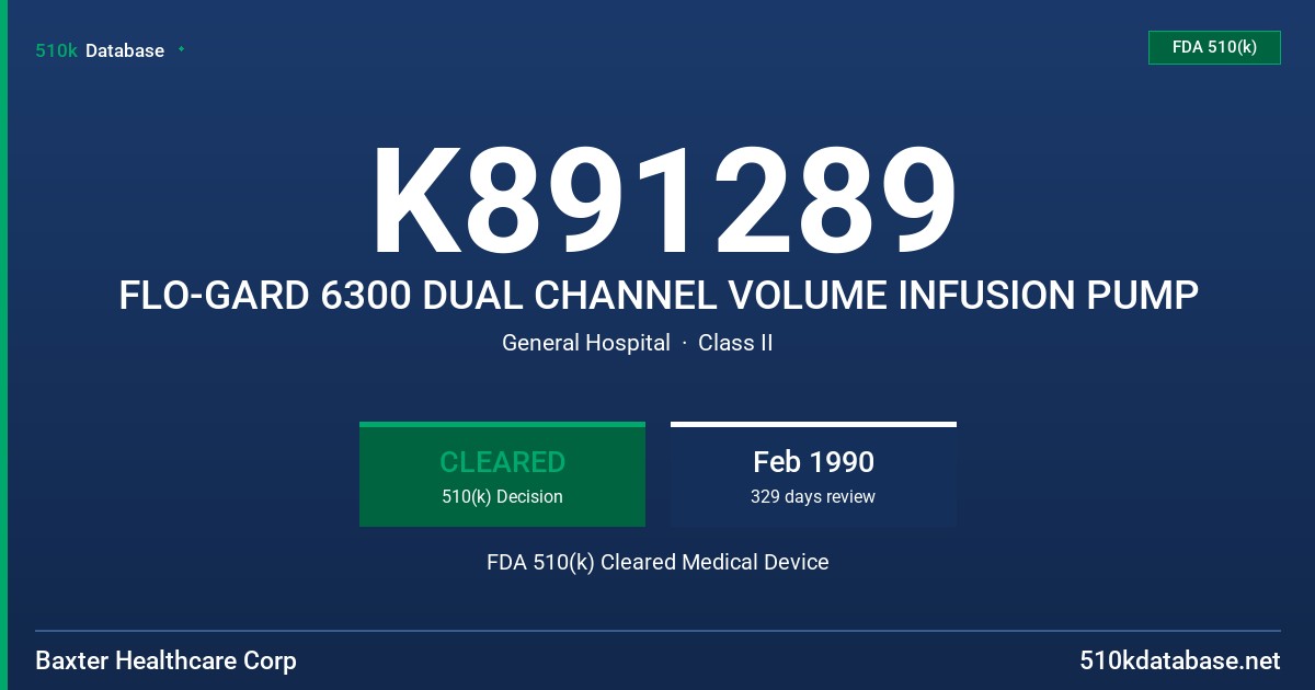 K891289 FLO-GARD 6300 DUAL CHANNEL VOLUME INFUSION PUMP FDA 510(k) Cleared Medical Device