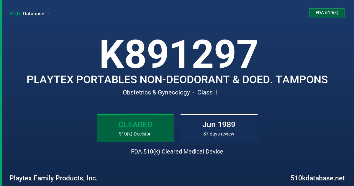 K891297 PLAYTEX PORTABLES NON-DEODORANT & DOED. TAMPONS FDA 510(k) Cleared Medical Device