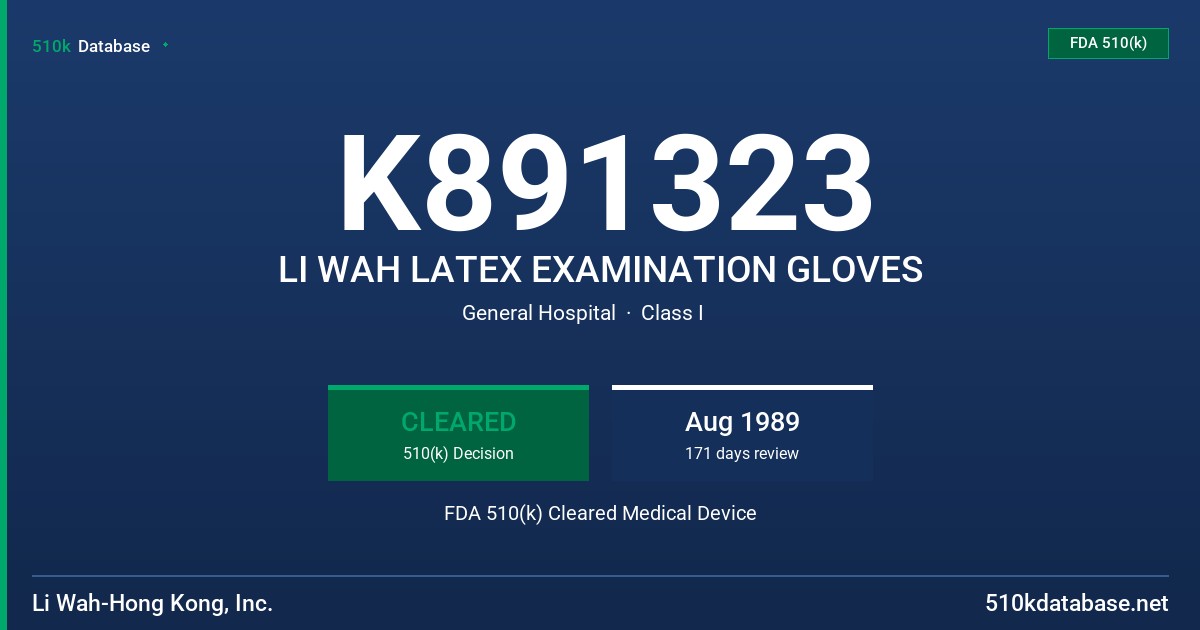 K891323 LI WAH LATEX EXAMINATION GLOVES FDA 510(k) Cleared Medical Device